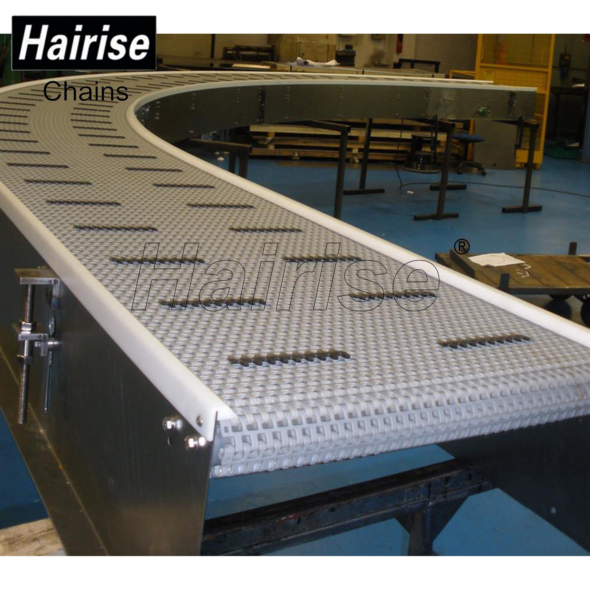 Hairise curved conveyors with modular belts